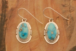 Genuine Blue Bird Turquoise Sterling Silver Navajo Earrings